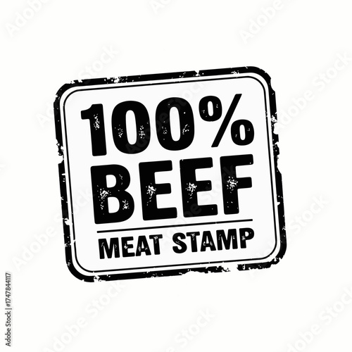 Vintage Red 100% Beef  Warning Stamp Badge Illustration