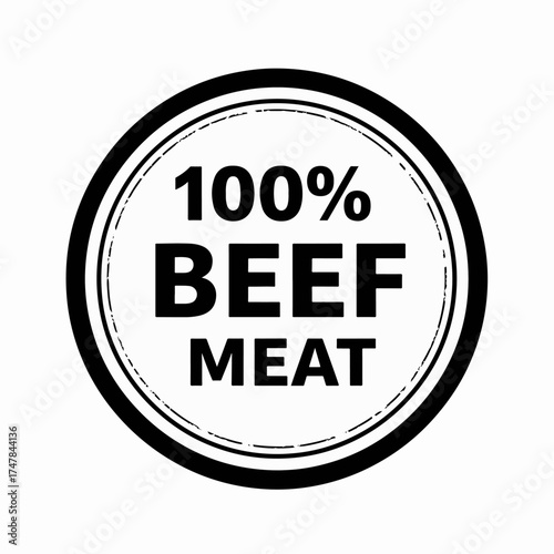Black 100% Beef Rubber Stamp Label Isolated on White Background