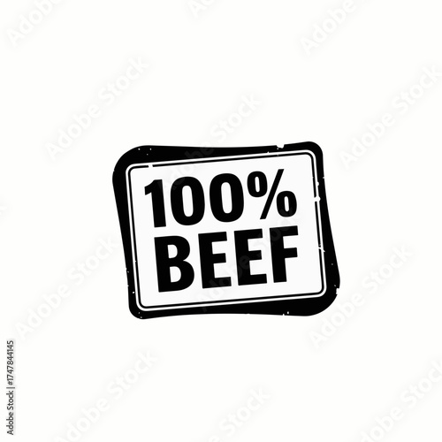 Black 100% Beef Rubber Stamp Label Isolated on White Background