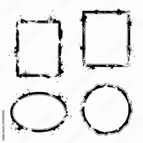 Dynamic street-style graphics showing tattered rectangular frames in several high-impact and messy styles.