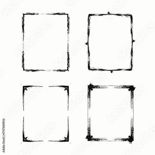 Collection of four unique grunge outlines featuring splattered ink details and rough textured corners.