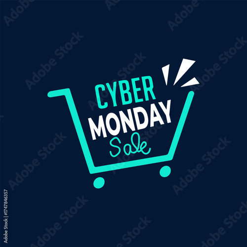 Cyber Monday Sale Typography Banner with Bright Blue Neon Light Effect and Modern Abstract Design for Online Store Promotions, E-commerce Discounts, Tech Deals, 