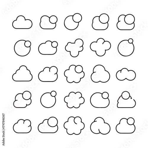 Modern collection of minimalist bubble, foam, and cleanliness themed outline vector icons. 