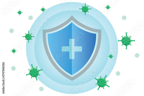 Blue glass crystal shield, anti virus on white background. Future technology concept. Firewall, medicine, vaccine, medical equipment.