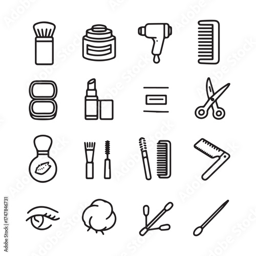 Modern collection of minimalist cosmetic, beauty, and self-care outline vector icon set. 