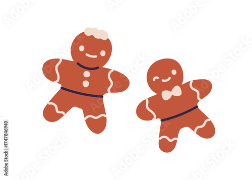 Gingerbread man cookie. Cute sweet ginger bread decorated with icing. Festive...