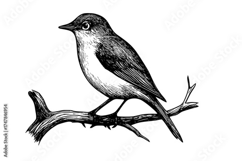 Perched Bird Silhouette with Natural Detail