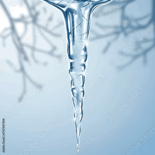 Melting icicle with cracks a symbol of winter thaw and changing seasons vector illustration on a light blue background