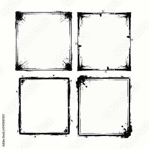 A black and white grunge frame set with rough vintage borders and distressed artistic textures