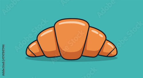 A golden brown flaky croissant pastry with curved ends.