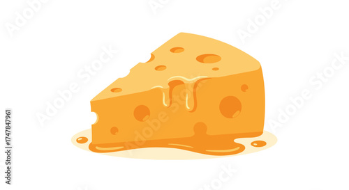 A delicious wedge of Swiss cheese with melted dripping cheese.