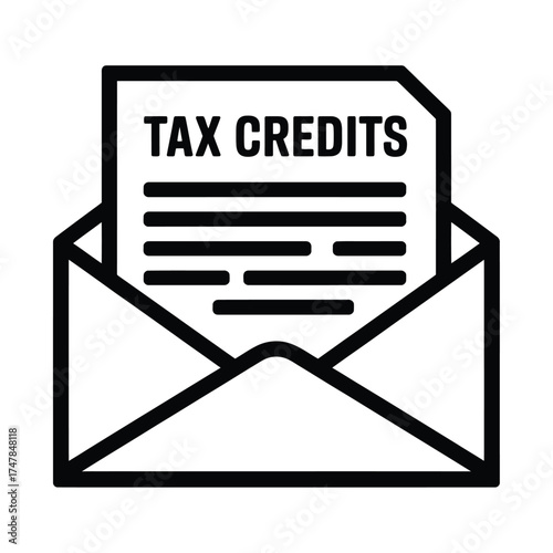 Tax credits document inside an open envelope icon