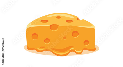 A wedge of delicious Swiss cheese with holes and melted drips.