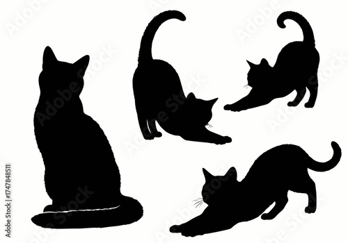 Black cat silhouette vector illustration set with dog, mouse, and kitten pets