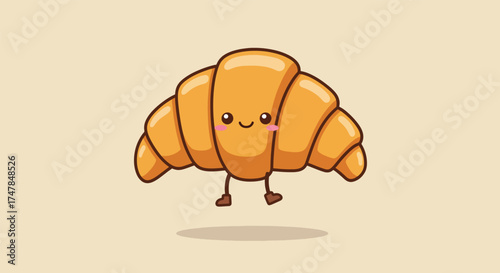 Adorable Cartoon Croissant Character with Cute Face