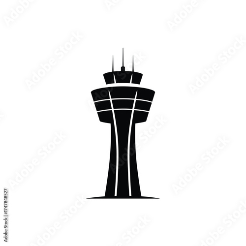 Modern airport control tower silhouette icon