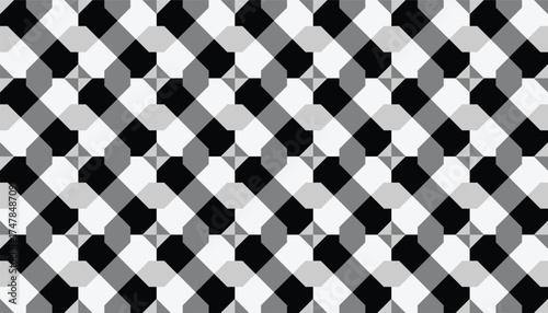 ptical Geometric Illusion Pattern:
Stylish black, white, and gray pattern with diamond grid and rounded details forming a hypnotic modern rhythm. Perfect for wallpapers and packaging