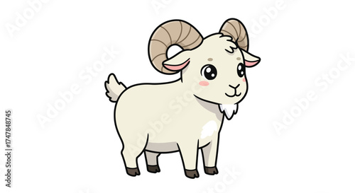 Adorable Cartoon Ram with Large Curved Horns and Goatee.