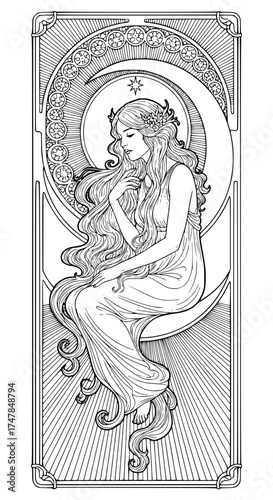 Moonlit Muse Silhouette in Art Nouveau Elegance