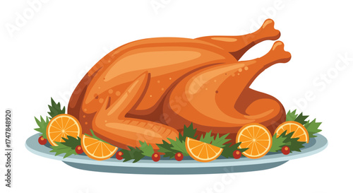 A delicious golden brown roasted turkey centerpiece for a holiday celebration.