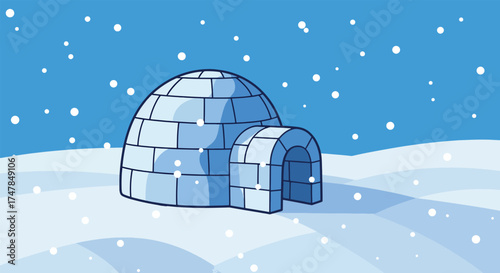 Cartoon Igloo Dwelling in a Snowy Landscape.
