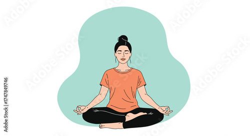 Woman in meditative pose practicing mindfulness and inner peace.