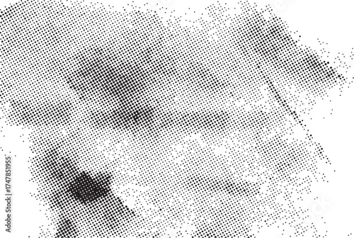 Grunge halftone dots background with old worn frame design. Retro dotted background with grunge texture and halftone effect. Classic halftone design with grunge dotted texture background