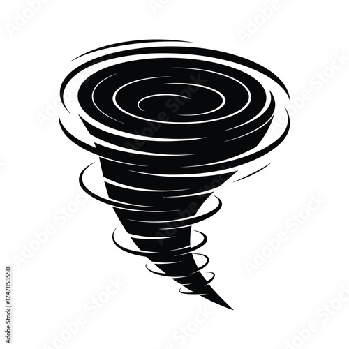 Stylized black and white tornado illustration