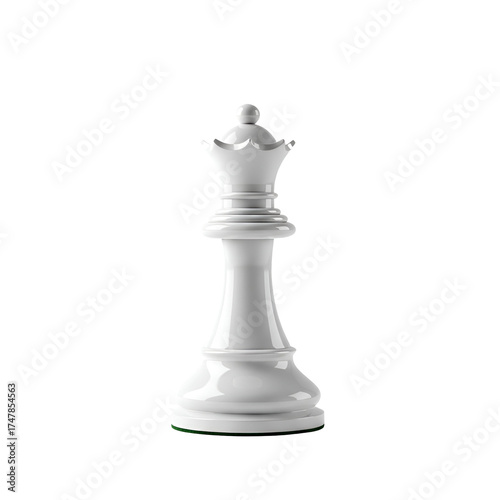 White Glossy Chess Queen Piece on Black Background