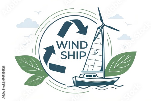 Illustration of Wind Ship Inside a Recycle Circle