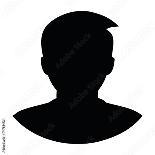 Simple black head and shoulders silhouette design on transparent background