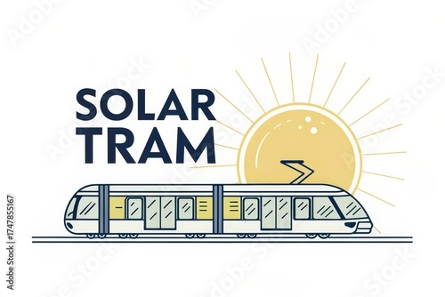 Illustration of solar tram powered by the sun's energy