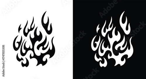 Stylized Tribal Flame Design in Black and White.