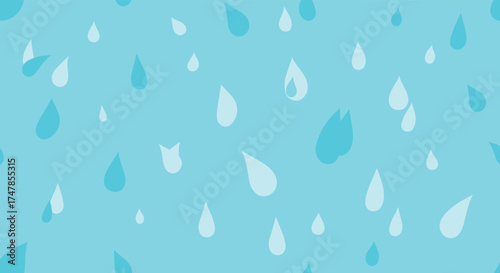 A refreshing and calming pattern of light blue raindrops falling on a bright teal background.