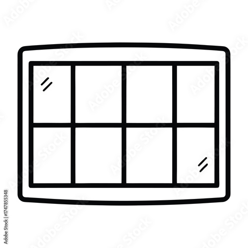 Simple black and white illustration of a rectangular window with eight panes.