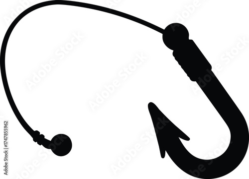 Minimal Fishing Hook with Coiled Line – Vector Illustration on White Background