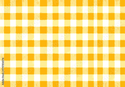 Yellow gingham checkered fabric texture background suitable for tablecloth or textile design