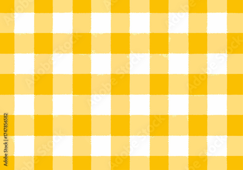 Yellow gingham checkered fabric texture background suitable for tablecloth or textile design