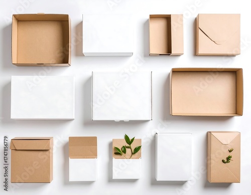 Wallpaper Mural Collection of Cardboard Boxes and Envelopes with Leaves Top View Torontodigital.ca