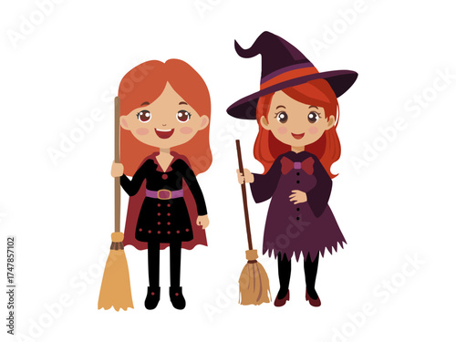 boy and girl wearing halloween costumes with difference character