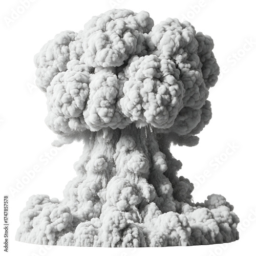 Nuclear Explosion Mushroom Cloud in White and Gray