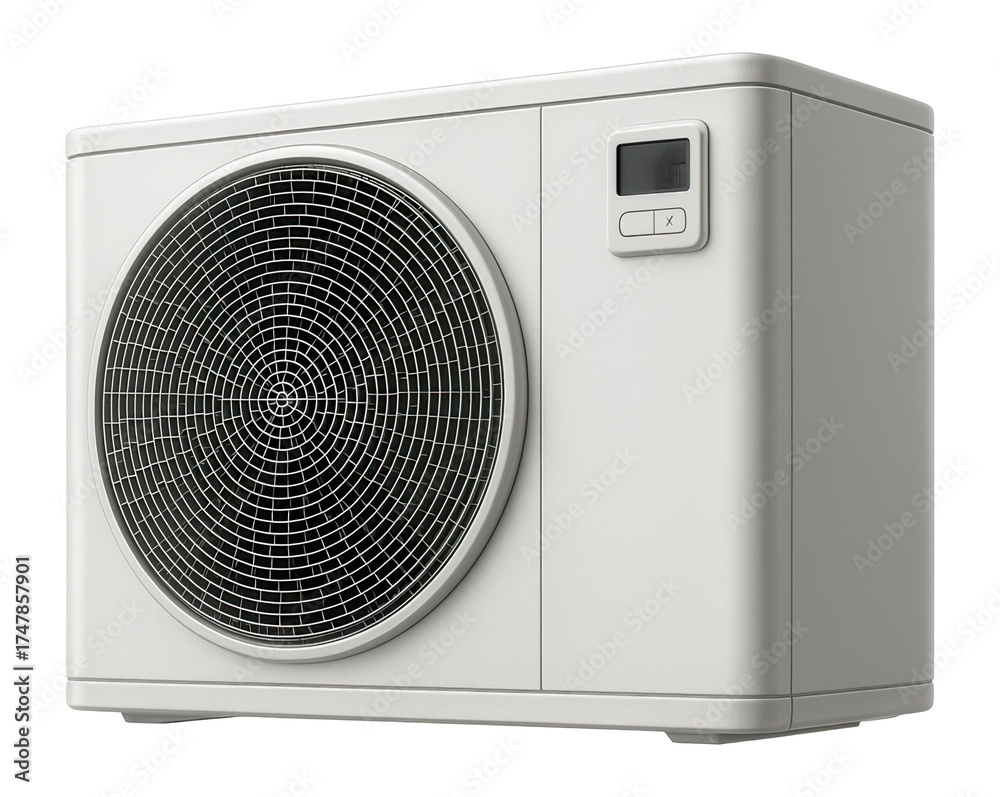 Fototapeta premium Sleek rectangular air-to-water heat pump, perfect for modern apartment balconies.
