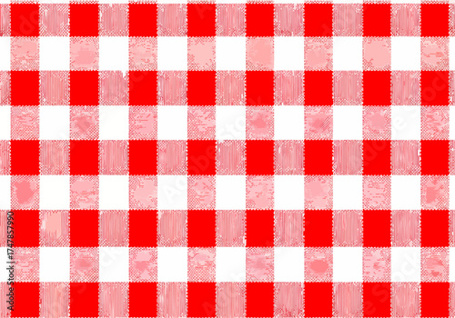 Red and white gingham checkered cotton tablecloth picnic texture pattern backdrop fabric