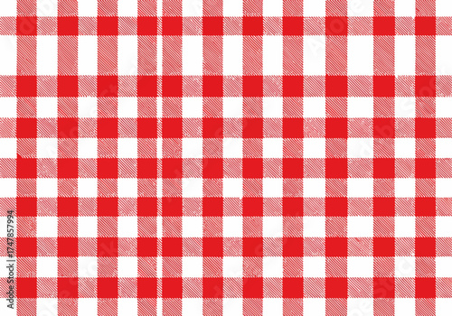 Red and white gingham checkered cotton tablecloth picnic texture pattern backdrop fabric