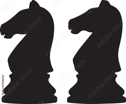 Two black chess knight pieces in silhouette isolated on white background