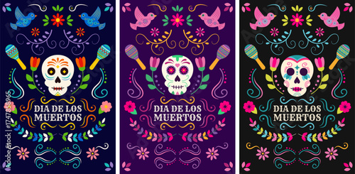 Set of vertical vector banners for Mexico's Day of the Dead. Banner templates for social media, advertising, marketing materials.