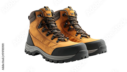 Pair of robust, orange and black hiking boots, ready for adventure