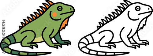 Modern minimalist iguana icon vector with clean bold outline and balanced composition. colored and black outlined only for coloring page