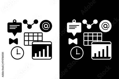 Social Media Management Tools Icons — Calendar, Analytics, Engagement Meter.
