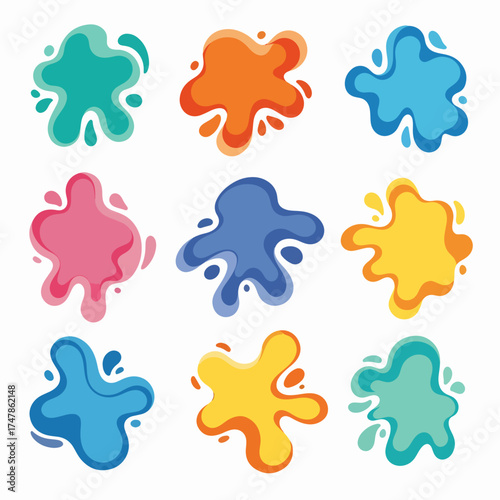 Big set of Liquid Abstract shapes. Isolated Flat Vector background illustration. Various colors modern template. Minimal curvy design. Geometric graphic elements. Place for text.